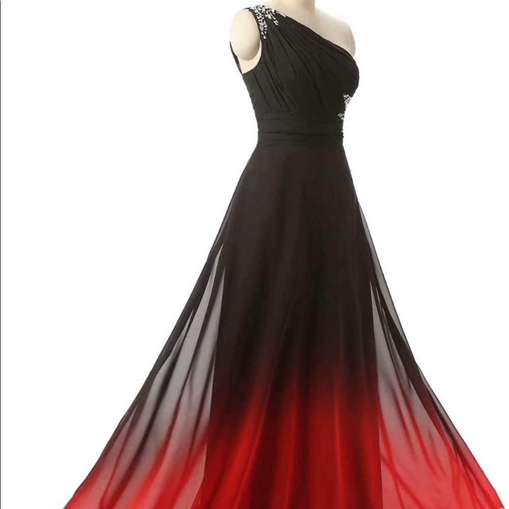 RED AND BLACK OMBRE FORMAL GOWN